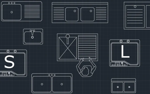 Imagen de bloques de bachas, lavarropa y secarropa para diseñar lavaderos en AutoCAD