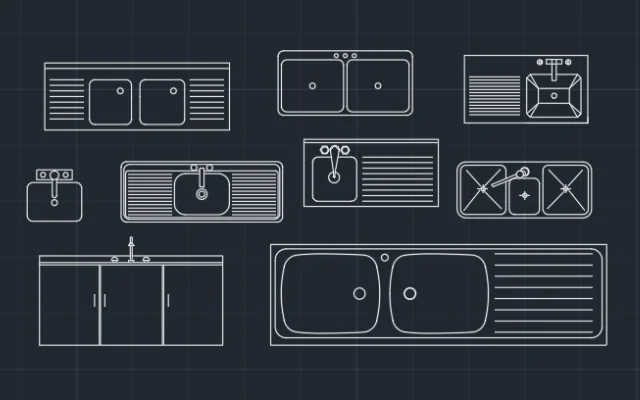 Imagen de bachas y mesada de cocina para diseñar en AutoCAD