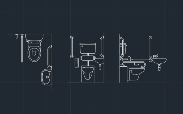 Imagen de bloques de baños para personas con limitaciones para AutoCAD