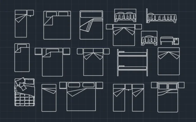 Imagen de bloques de camas con y sin mesas de luz para AutoCAD