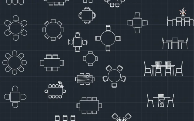 Imagen de bloques de mesas y sillas para AutoCAD