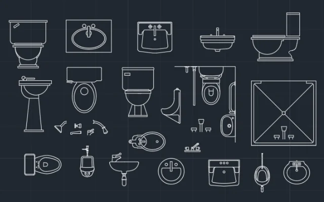 Imagen de bloques de inodoros, bidet, griferías y más para diseñar baños y toilette