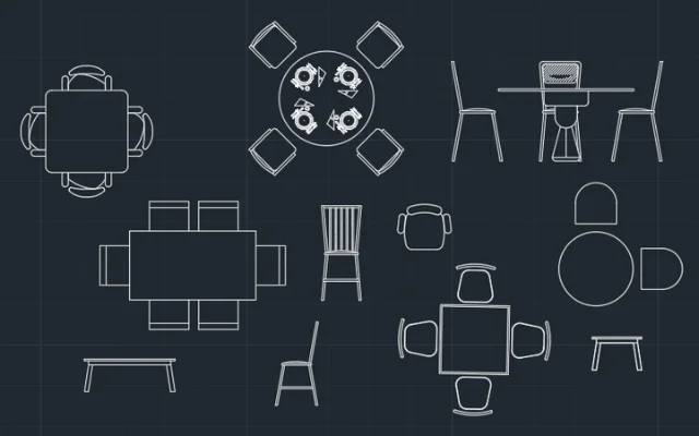 Imagen de bloques de mesas y sillas para diseñar comedores