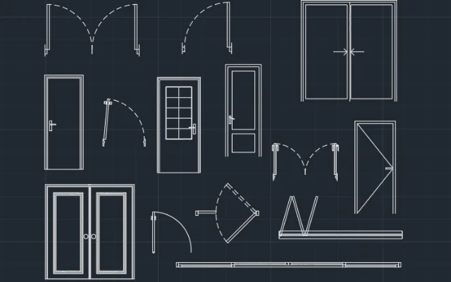 Imagen de bloques de puertas vistas en planta y vistas