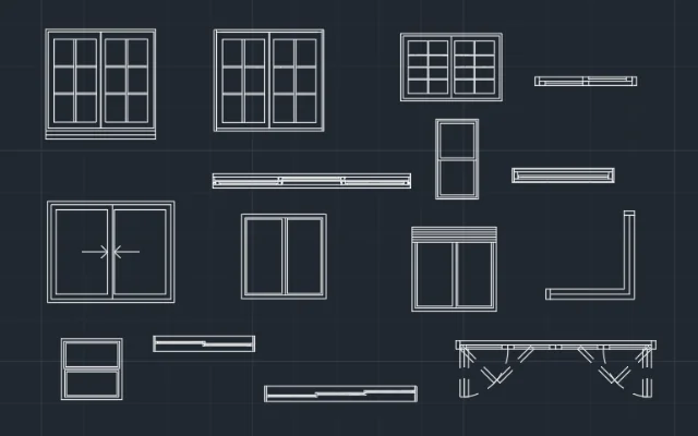 Imagen de bloques de AutoCAD de ventanas vistas en planta y vistas
